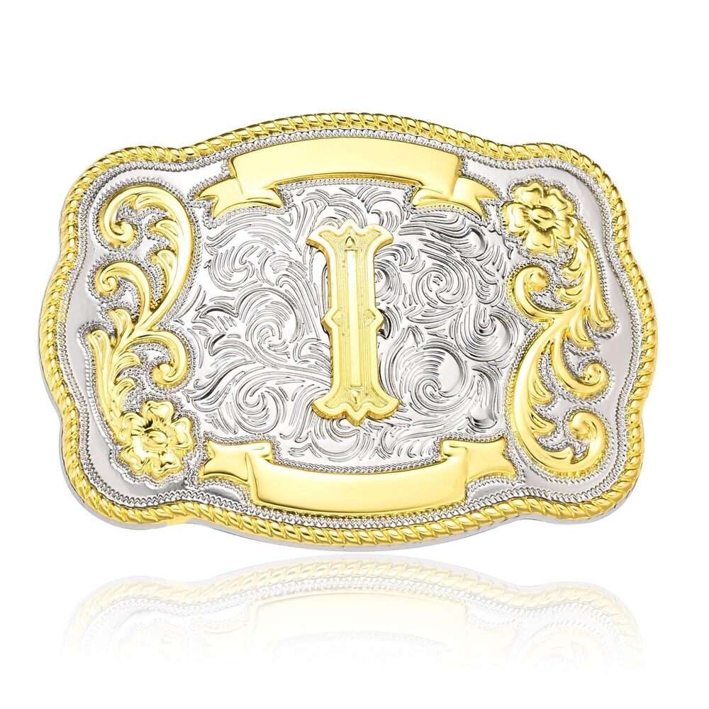 3344 Western Initial Letter ABC to XYZ Belt Buckle , Golden Capital Belt